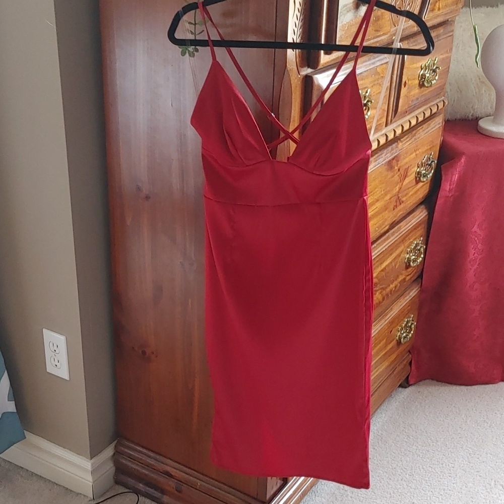 Raspberry Halter Slip Dress With Criss Cross Back Size XS